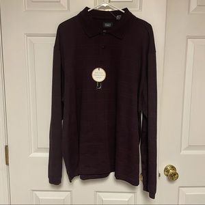 COPY - **NWT** Mens XL Long Sleeve Collared Stain Resistant Shirt Maroon Stripe…